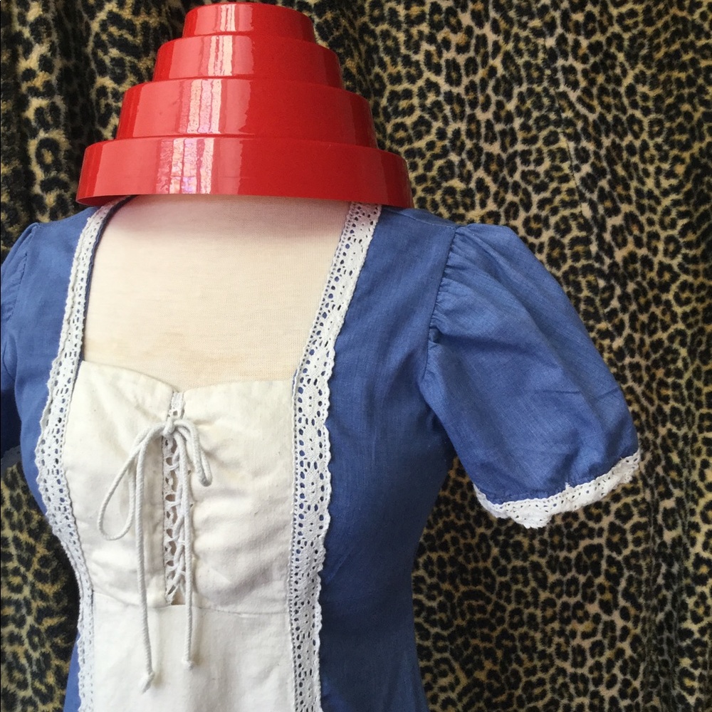 Vintage Gunne Sax style Cotton Lace Up Maxi Dress